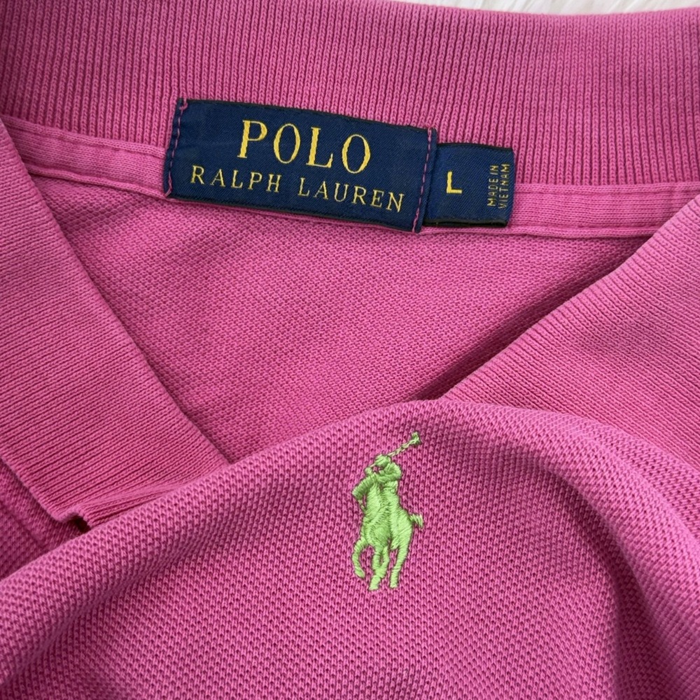 Polo Ralph Lauren Polo Shirt Mens L Pink Classic Fit Green Pony Pique Cotton